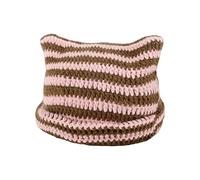 Crochet Hats for Women Cute Cat Ears Beanie Vintage Beanies Women Fox Hat Grunge Accessories Slouchy Knitted Beanies (Pink+Brown)