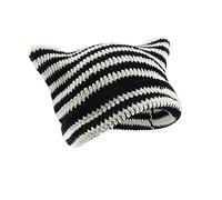 Crochet Hats for Women Cute Cat Ears Beanie Vintage Beanies Women Fox Hat Grunge Accessories Slouchy Knitted Beanies (Black+White)