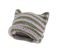Crochet Hats for Women Cute Cat Ears Beanie Vintage Beanies Women Fox Hat Grunge Accessories Slouchy Knitted Beanies (Green+Purple)