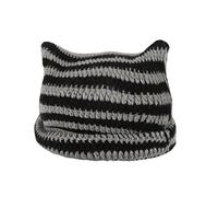 Crochet Hats for Women Cute Cat Ears Beanie Vintage Beanies Women Fox Hat Grunge Accessories Slouchy Knitted Beanies (Black+Gray)