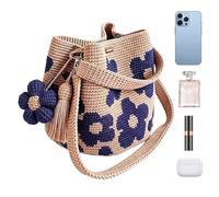 Crochet Shoulder Bag - Flower Pattern Shoulder Tote, Knit Beach Handbag,Floral Tassels Design | Woven Cotton Yarn Purse, Women Ladies Girls Daily Commute Shopping Outdoor Vacation Travel Party Satchel