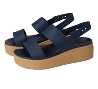 Crocs Brooklyn Damen-Sandalen mit niedrigem Keilabsatz, Marineblau/Tan, 41-42 EU