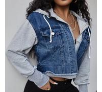 Crop 2 in 1 Jeansjacke mit Reißverschluss, Tunnelzug, Kapuze,