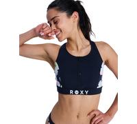 Crop-Bikini-Top ROXY "Roxy Active Crop Top", Damen, Gr. XS, blau (anthrazit im fleur real), Obermaterial: 75% Nylon, 25% Elasthan., Bikini-Oberteile (81778735-XS) anthrazit im fleur real