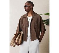 Crop Fit Reverskragen strukturiertes Resort-Hemd mit kurzen Ärmeln, Knopfleiste, Sommer-Frühlings-Lässig-Karomuster