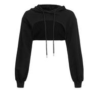 Crop Hoodie Damen Pullover Sehr Kurz Sweatshirts Langarm Pulli Rundkragen Cut Outs Shirts mit Kapuze Bauchfrei Kapuzenpullover Hoodies Pulli Cut-Out Shirts Vintage Streetwear Y2K Clothes