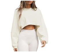 Crop Pullover Damen Crop Hoodie Oversized Hoodie Sweatshirt Für Damen Hoodies Und Sweatshirts Cropped Gym Wear Sweatshirt Ohne Kapuze Sweater Pullover Fleece Dünne Langarmshirt S-L