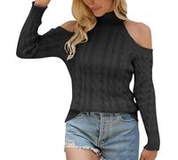 Crop Sweater Damen - LäSsiger Halbrunder Rollkragenpullover FüR Damen Schulterfrei Einfarbig Strickpullover Pullover Mit Hemd Damen