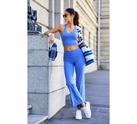 Crop-Top COPENHAGEN STUDIOS, Damen, Gr. L (44/46), blau, Trikot, Obermaterial: 78% Polyester, 22% Elasthan, unifarben, figurbetont bauchfrei, Rundhals, Tops (71709261-L) blau