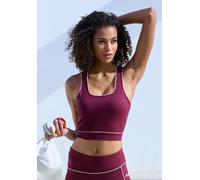 Crop-Top COPENHAGEN STUDIOS, Damen, Gr. XS (32/34), weinrot, Trikot, Obermaterial: 78% Polyester, 22% Elasthan, unifarben mit Farbeinsatz, figurbetont bauchfrei, Rundhals, Tops, mit überkreuzten Träge