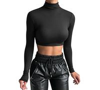 Crop Top Damen Langarm - Rollkragen Pullover Sexy Basic Cropped Tops Slim Fit Komfort T Shirt Langarmshirt Rollkragenpulli Lässig Sport Oberteile Tunika Tops Bluse Tee Sweatshirt Sweater Einfarbig