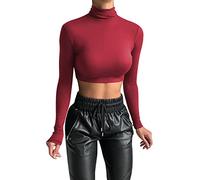 Crop Top Damen Langarm Rollkragen Pullover Sexy Basic Cropped Tops Slim Fit Komfort T Shirt Langarmshirt Rollkragenpulli Lässig Sport Oberteile Tunika Top Bluse Tee Sweatshirt Sweater Einfarbig