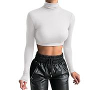 Crop Top Damen Langarm Rollkragen Pullover Sexy Basic Cropped Tops Slim Fit Komfort T Shirt Langarmshirt Rollkragenpulli Lässig Sport Oberteile Tunika Top Bluse Tee Sweatshirt Sweater Einfarbig