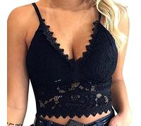 Crop Top Damen Sexy Oberteil Spitze V-Ausschnitt Bralette Cropped Vest Bauchfrei Camilose Einfarbig Tunika Tshirt Sommer Ärmellos Trägershirts Skinny Bluse Tops Kuschelig Jumper Mädchen