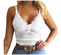 Crop Top Damen Sexy Oberteil Spitze V-Ausschnitt Bralette Cropped Vest Bauchfrei Camilose Einfarbig Tunika Tshirt Sommer Ärmellos Trägershirts Skinny Bluse Tops Kuschelig Jumper Mädchen