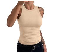 Crop Top Damen Sexy Rundhalsausschnitt Tank Top Ärmellos Sommer Oberteile Slim Fit Sport Bauchfreie Tops Corset Top Basic Shirt Camisole