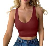 Crop Top Damen Sexy V Ausschnitt Tank Top Ärmellos Sommer Oberteile Slim Fit Sport Bauchfreie Tops Corset Top Basic Shirt Camisole Sexy Bauchfreies Oberteil Damen