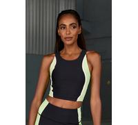 Crop-Top LASCANA ACTIVE, Damen, Gr. L (44/46), schwarz (schwarz, grün), Obermaterial: 85% Polyester, 15% Elasthan, unifarben mit Farbeinsatz, figurbetont bauchfrei, Rundhals, Tops, Sporttop mit farbli