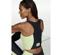 Crop-Top LASCANA ACTIVE, Damen, Gr. S (36/38), schwarz (schwarz, grün), Obermaterial: 85% Polyester, 15% Elasthan, unifarben mit Farbeinsatz, figurbetont bauchfrei, Rundhals, Tops, Sporttop mit farbli
