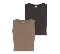 Crop-Top LASCANA, Damen, Gr. 32/34, braun (camelfarben, braun), Rippware, Obermaterial: 95% Viskose, 5% Elasthan, unifarben, figurbetont bauchfrei, Rundhals, Tops, aus weicher Rippware, sommerliche Ba