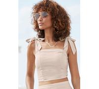 Crop-Top LASCANA, Damen, Gr. 44, beige, Web, Obermaterial: 55% Leinen, 45% Viskose, unifarben, sehr figurbetont bauchfrei, eckiger Ausschnitt, Tops, aus Leinen-Viskose-Mix (18094169-44) beige