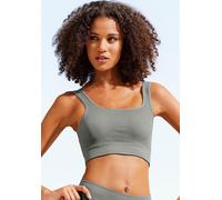 Crop-Top LASCANA, Damen, Gr. S (36/38), grün, Rippware, Obermaterial: 93% Polyamid, 7% Elasthan, unifarben, figurbetont kurz, Rundhals, Tops, Seamless Top mit Rippstruktur (68044420-S) grün