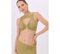 Crop-Top LSCN BY LASCANA, Damen, Gr. 34, grün, Crash, Obermaterial: 98% Polyester, 2% Elasthan, unifarben, figurbetont, eckiger Ausschnitt, Tops, aus weicher Crinkleware mit Zieraccessoire (28180515-3