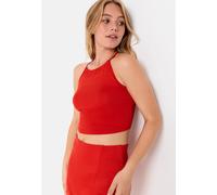 Crop-Top LSCN BY LASCANA, Damen, Gr. 44, rot, Jersey, Obermaterial: 95% Viskose, 5% Elasthan, unifarben, sehr figurbetont bauchfrei, amerikanischer Ausschnitt, Tops Crop-Top, mit Schnürung hinten (996