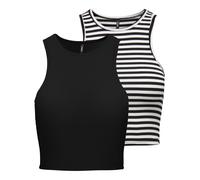 Crop-Top ONLY "ONLBELIA S/L CROP TOP CS JRS 2PACK", Damen, Gr. XXXL(46), schwarz (schwarz pack:schwarz stripes cloud dancer), Single Jersey, Obermaterial: 95% Viskose, 5% Elasthan, gestreift, unifarbe