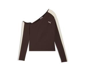 Crop-Top PUMA "T7 Asymmetrisches Top Damen", Damen, Gr. XL, braun (chocolate braun), Obermaterial: 95% Baumwolle, 5% Elasthan, Tops (67267549-XL) chocolate braun