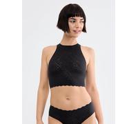 Crop-Top SLOGGI "ZERO Feel Bliss", Damen, Gr. XL, schwarz, Spitze, Obermaterial: 76% Polyamid, 24% Elasthan, unifarben, eng bauchfrei, hoch geschlossener Ausschnitt, Tops, nahtlos mit Spitzenoptik (20