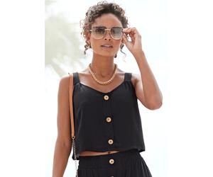 Crop-Top VIVANCE, Damen, Gr. 46, schwarz, Web, Obermaterial: 100% Viskose, unifarben, figurumspielend bauchfrei, Rundhals, Tops, mit Zierknöpfen, luftiges Sommertop (77621565-46) schwarz