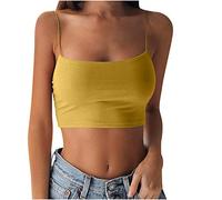 Crop Tops Damen Bauchfrei Y2K Oberteil Spaghetti Cropped Blusetops Ärmellose Lässig Sommer Kurz Weiß Frauen Tank Top Trägertop Damentop Croptops