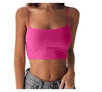Crop Tops Damen Bauchfrei Y2K Oberteil Spaghetti Cropped Blusetops Ärmellose Lässig Sommer Kurz Weiß Frauen Tank Top Trägertop Damentop Croptops