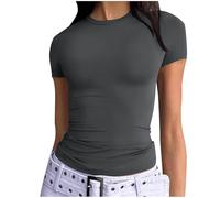 Crop Tops Damen Casual Rundhals Tee Shirts Basic Slim Fit Oberteile Kurzarm Stretch Hemd Schmale Rundkragen Cropped Tee Solide Y2k Kleidung Vintage LäSsige Streetwear Sommershirt Bluse