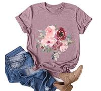Crop Tops Damen,Damen T-Shirt Blumendruck Kurzarm Oberteile Tops Bunte Blumenmuster Druck V-Ausschnitt Knopfleiste Bluse Damenblusen Tunika Shirt Lose Rundhals Sommershirts Blumen Bluse Tshirt