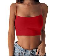 Crop Tops Damen Mit Integriertem BH - Trägertop Weiß Damen, Kurz Spaghetti Cropped Ärmellose Damentop Croptops Bustier Camisole Bralette Y2K Oberteil Blusetops Basic Cami Tank Top Stretch Unterhemd
