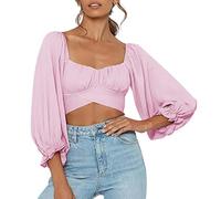 Crop Tops Damen Puffärmel - Bluse Damen Elegant, T Shirt Sexy Quadratischer Ausschnitt Korsett Tunika Top Cropped Oberteile Festliche Party Oberteil Blusen & Tuniken für Damen Teenager Mädchen