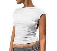 Crop Tops Damen Y2K,Basic Shirt Damen Sexy,Rückenfreies Oberteil Kurzarm T-Shirt Bauchfreies Oberteile Enge Rücken Cut Out Cropped Top Tee Streetwear Aesthetic Klamotten Teenager Mädchen