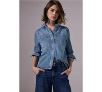 Jeansjacke STREET ONE STUDIO, Damen, Gr. 46, blau (light blau wash), Jeans, 100% Baumwolle, unifarben, casual, normal kurz, V-Ausschnitt, Langarm Manschette, Jacken, mit Brusttasche (24063016-46) ligh