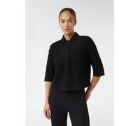 Cropped Overshirt mit Ajourmuster und Knopfleiste schwarz 36