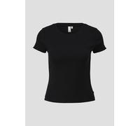 QS Cropped T-Shirt in Ripp-Optik in Black, Größe L