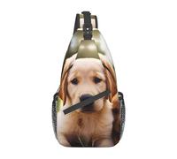 Cross-Brusttasche für Damen und Herren, Umhängetasche, kleine Schultertasche, niedlicher Rucksack für Pferde und Katzen, für Reisen, Wandern, Sport, Niedlicher Golden Retriever-Welpe, Einheitsgröße,