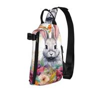 Crossbody-Rucksack, Aquarell-Kaninchen und Blumen, Schultertasche für Damen und Herren, modische Hüfttasche, verstellbare Bauchtasche, Schwarz, Einheitsgröße, Schwarz , Einheitsgröße