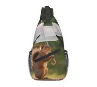 Crossbody-Rucksack für Damen und Herren, Bauchtasche, Unterwassertasche, bunt, Elritze, Reise, Wandern, Gürtel, Brusttasche, Tagesrucksack, Eichhörnchen hält einen Regenschirm, Einheitsgröße