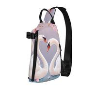 Crossbody-Rucksack mit weißen Schwänen mit floralem Baum, für Damen und Herren, Brusttasche, modische Hüfttasche, verstellbare Bauchtasche, Schwarz, Einheitsgröße, Schwarz , Einheitsgröße