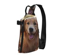 Crossbody Sling Rucksack Golden Retriever und Blumen Sling Bag für Damen und Herren, Brusttasche, modische Hüfttasche, verstellbare Bauchtasche, Schwarz, Einheitsgröße, Schwarz , Einheitsgröße