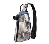 Crossbody-Sling-Rucksack, Motiv: weißes Pferd auf dem Meer, für Damen und Herren, Brusttasche, modische Hüfttasche, verstellbare Bauchtasche, Schwarz, Einheitsgröße