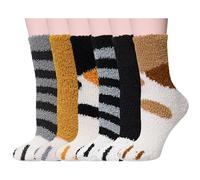 CROWDJOLLY 3-6 Paar flauschige Damen-Socken, gemütlich, flauschig, Hausschuh-Socken, niedlich, weich, Katze, Tier, Winter, warm, Schlafsocken, Geschenk, A-cat Paw, 6 Paar, Medium