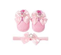 Crowns Bowknot Kleinkind Prinzessin Schuh Stirnband Set, C | Weiche Baumwollmischung mit bequemem Stoff, weiche Sohlen, 0-6 Monate Baby, perfekt für Fotoshootings und besondere